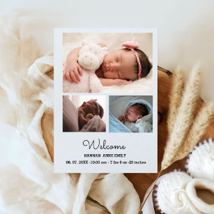 4 photo Birth Announcement card   New Baby card