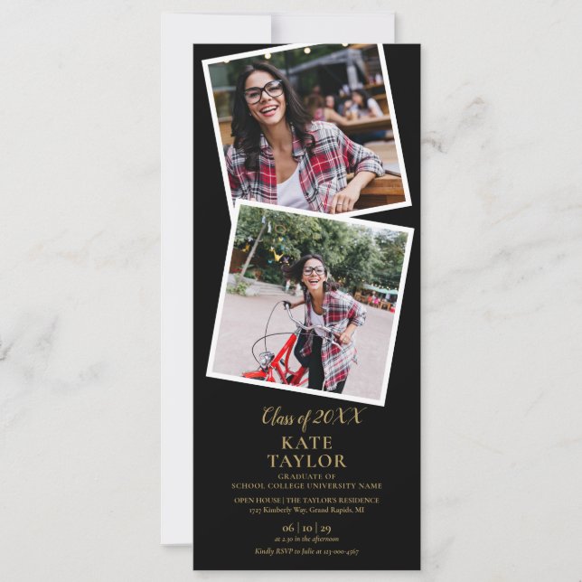 4 Photo Black And Gold Graduation Party Invitation (Front)