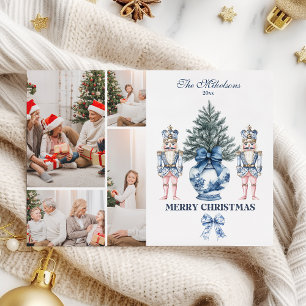 4 Photo Blue Chinoiserie Nutcracker Christmas Holiday Card