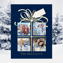 4 Photo Blue Christmas Holiday Card