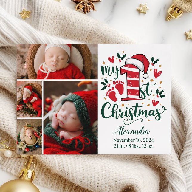4 Photo Candy Cane Baby 1st Christmas Holiday Card (Creator Uploaded)