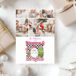 4 Photo Chequered Merry & Bright Christmas Holiday Card