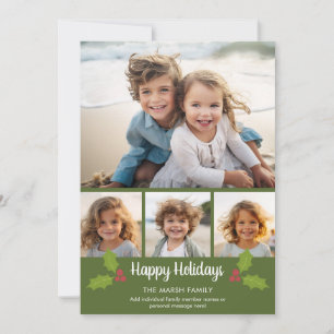 4 Photo Christmas Collage - Retro Holly Holiday Card