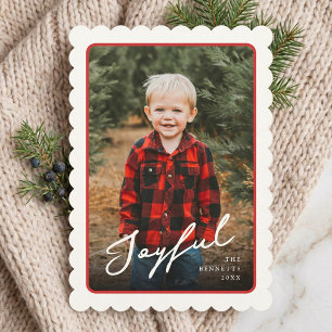 4 Photo Classic Scallop Frame Joyful Christmas Holiday Card