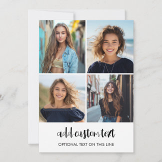 4 Photo Collage - 2 Lines Script Text - White Holiday Card