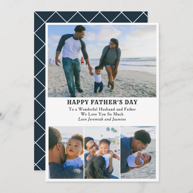 4 Photo Collage Add Message Happy Fathers Day Card (Front/Back)
