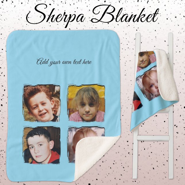 4 photo collage add text blue sherpa blanket (Creator Uploaded)