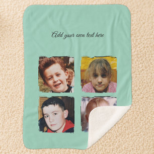4 photo collage add text green sherpa blanket