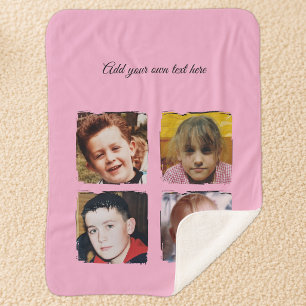 4 photo collage add text pink sherpa blanket