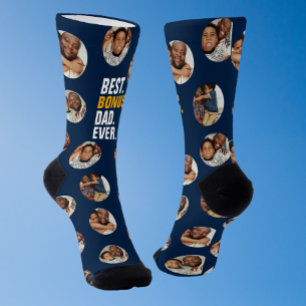 4 Photo Collage Best Bonus Dad Ever Socks