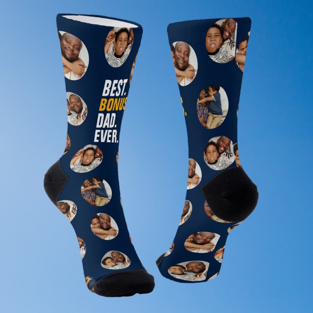 4 Photo Collage Best Bonus Dad Ever Socks (4 Photo Collage Best Bonus Dad Ever Socks from Ricaso. Stepdad fathers day gift ideas)