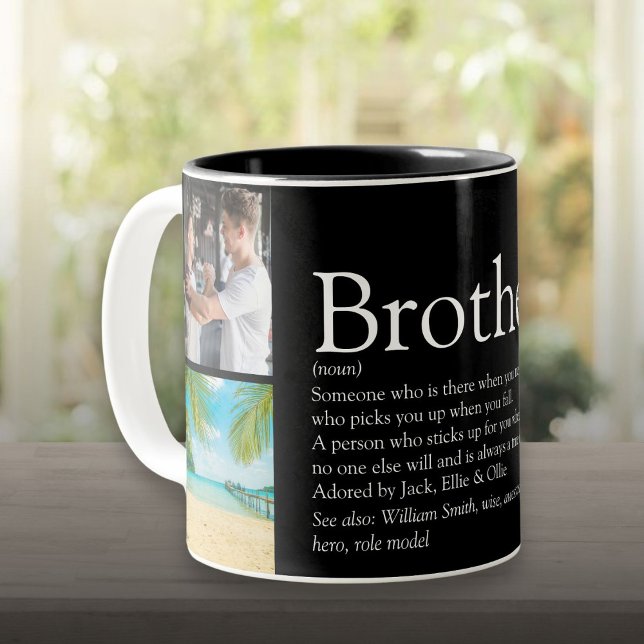 4 Photo Collage Best Ever Brother Definition Two-Tone Coffee Mug (4 Photo Collage Best Ever Brother Definition Two-Tone Coffee Mug)
