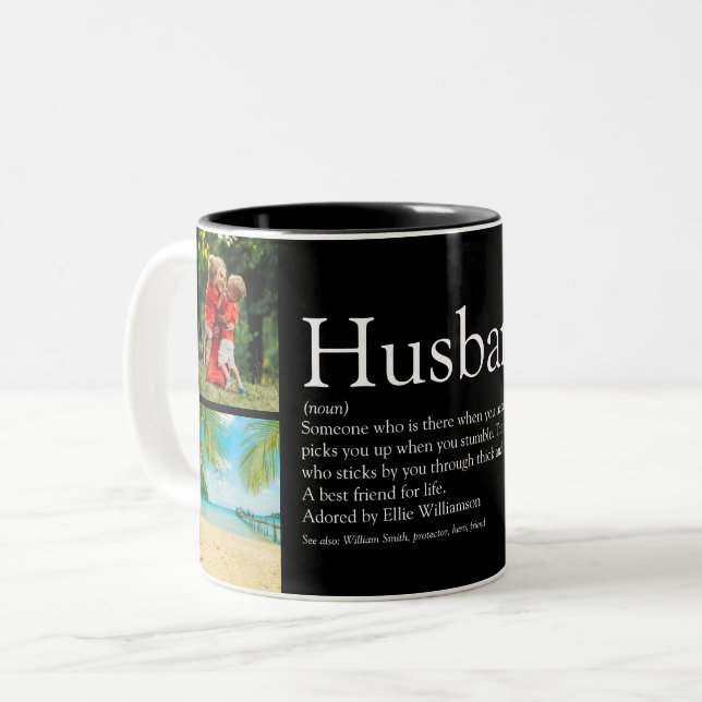 4 Photo Collage Best Ever Husband Definition Two-Tone Coffee Mug (Front Left)