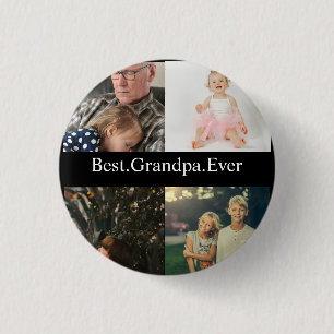 4 Photo Collage Best Grandpa Ever 3 Cm Round Badge