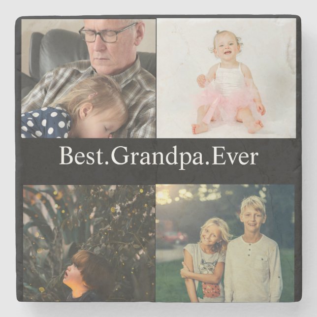 4 Photo Collage Best Grandpa Ever Stone Coaster (Front)