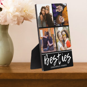 4 Photo Collage Besties BFF Names Black Plaque