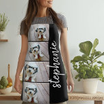 4 Photo Collage - black with white script name Apron<br><div class="desc">Use your horizontal and landscape photos for the best results! A modern stacked pattern with your favourite photos and optional text. To change the background colour - click on the customise or advanced design area, and choose a colour in the colour picker. Add your pictures and snapshots to this film...</div>