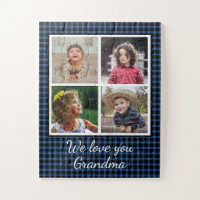 4 Photo Collage Blue Buffalo Plaid Grandma