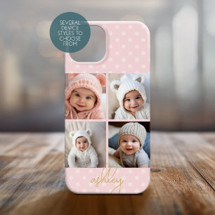 4 Photo Collage - blush pink dots, Gold Script