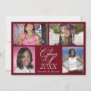 4-Photo Collage Burgundy Graduation/Party Invitation