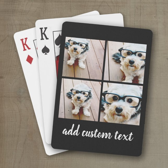 4 Photo Collage - Choose YOUR BACKGROUND COLOR Playing Cards (Personalized playing cards with a fun area to add photos and text such as a name or monogram)
