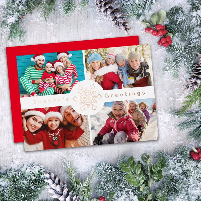 4 Photo Collage Christmas Foil Holiday Card (Creator Uploaded)