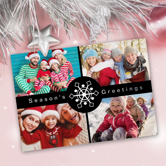 4 Photo Collage Christmas Foil Holiday Card (Creator Uploaded)