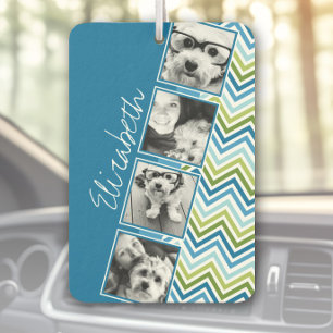 4 Photo Collage - Colourful Blue and Green Chevron Car Air Freshener