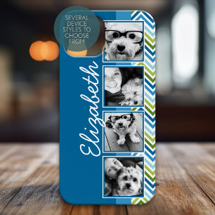 4 Photo Collage - Colourful Blue and Green Chevron Case-Mate iPhone 14 Plus Case