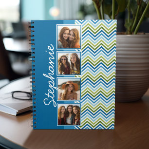 4 Photo Collage Colourful Chevrons Notebook