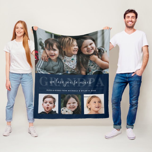 4-Photo Collage & Custom Text Grandpa/Grampa/Other Fleece Blanket (In Situ)