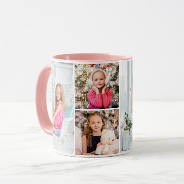 4 Photo Collage Custom Text Mother's Day Abstract Mug (Front Left)
