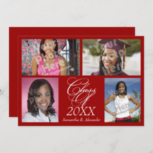 4-Photo Collage Dark Red Graduation Announcement