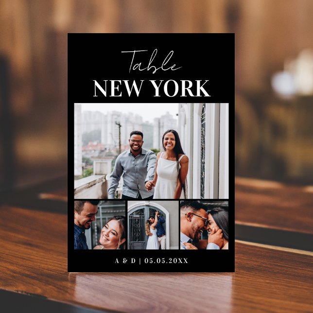 4 Photo Collage Destination Name Travel Wedding Table Number (Creator Uploaded)