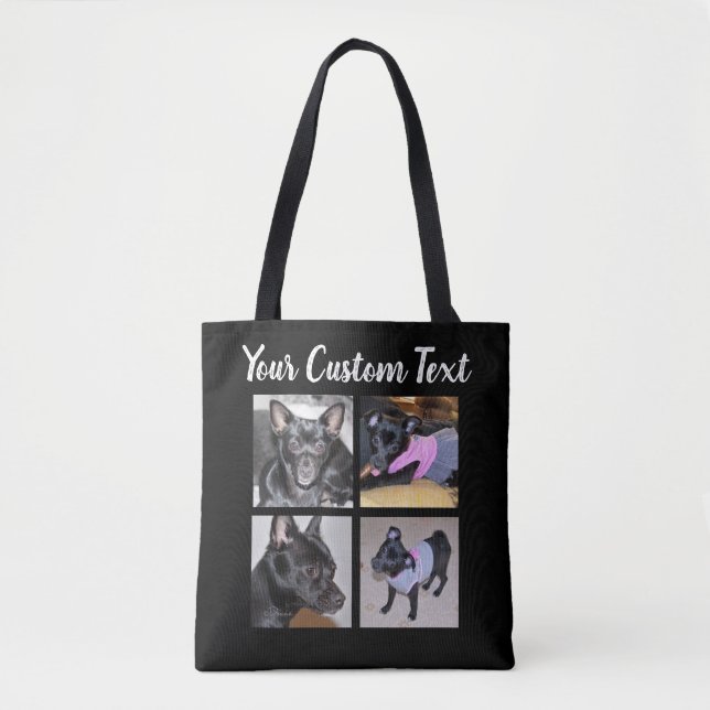 4 Photo Collage | Dog Black Tote Bag (Front)