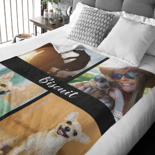 4 Photo Collage Dog Blanket with Black  