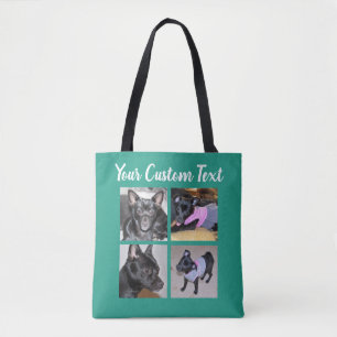 4 Photo Collage Dog Green Tote Bag