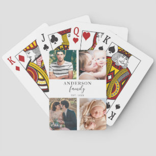 4 Photo Collage Family Calligraphy Hand Lettering Playing Cards