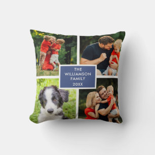 4 Photo Collage Family Name Cushion