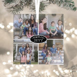 4 Photo Collage Family Name & Year Black & White Glass Tree Decoration<br><div class="desc">Celebrate the simple joys of the holidays with a custom 4 photo collage black and white square glass ornament. All text and pictures on this template are simple to personalise. (IMAGE PLACEMENT TIP: An easy way to centre a photo exactly how you want is to crop it before uploading to...</div>