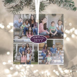 4 Photo Collage Family Name & Year Purple & White Glass Tree Decoration<br><div class="desc">Celebrate the simple joys of the holidays with a custom 4 photo collage purple and white square glass ornament. All text and pictures on this template are simple to personalise. (IMAGE PLACEMENT TIP: An easy way to centre a photo exactly how you want is to crop it before uploading to...</div>
