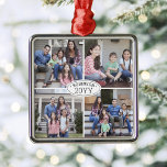 4 Photo Collage Family Name & Year Simple White Metal Ornament<br><div class="desc">Celebrate the simple joys of the holidays with a custom 4 photo collage black and white square metal ornament. All text and pictures on this template are simple to personalise. (IMAGE PLACEMENT TIP: An easy way to centre a photo exactly how you want is to crop it before uploading to...</div>