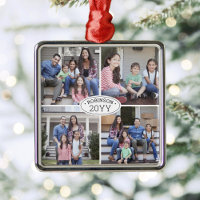 4 Photo Collage Family Name & Year Simple White