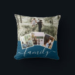 4 Photo Collage Family Personalised Cushion<br><div class="desc">4 Photo Collage Family Personalised throw pillow from Ricaso - Blue white with 4 photo templates</div>