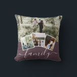 4 Photo Collage Family Personalised Cushion<br><div class="desc">4 Photo Collage Family Personalised throw pillow from Ricaso - plum white with 4 photo templates</div>