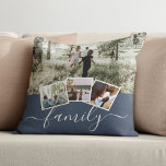 4 Photo Collage Family Personalised Cushion<br><div class="desc">4 Photo Collage Family Personalised throw pillow from Ricaso - blue white with 4 photo templates</div>