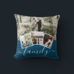 4 Photo Collage Family Personalised Cushion<br><div class="desc">4 Photo Collage Family Personalised throw pillow from Ricaso - Blue white and  black and white with 4 photo templates</div>