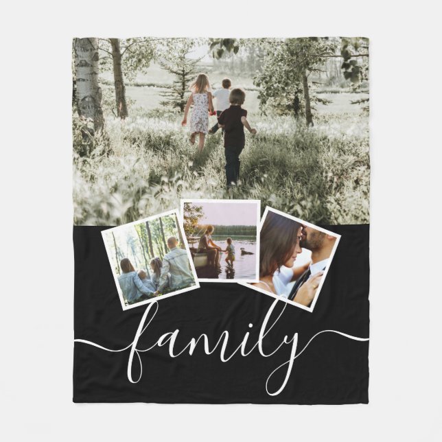 4 Photo Collage Family Personalized Fleece Blanket (Front)