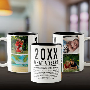 4 Photo Collage Family Year In Review Modern Two-Tone Coffee Mug