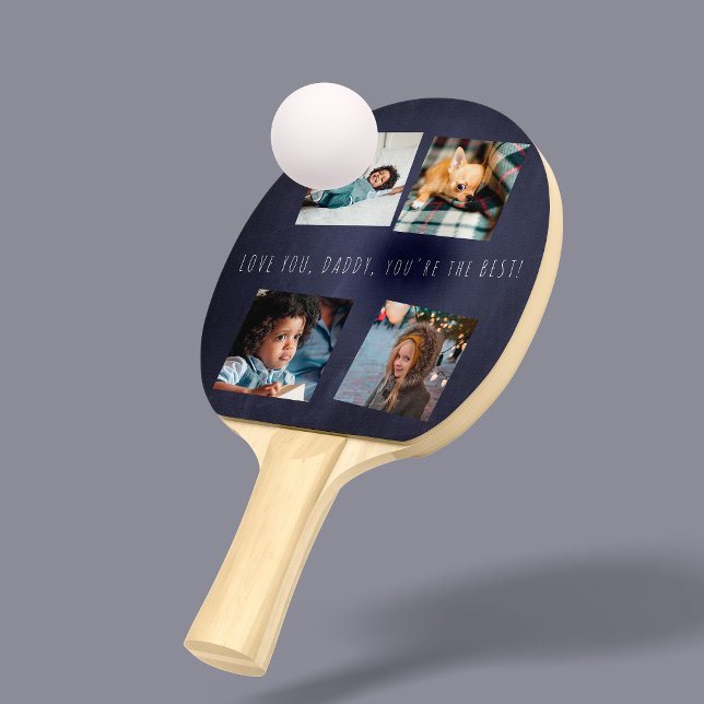 4 photo collage Father's Day Love you Daddy navy Ping Pong Paddle (Creator Uploaded)